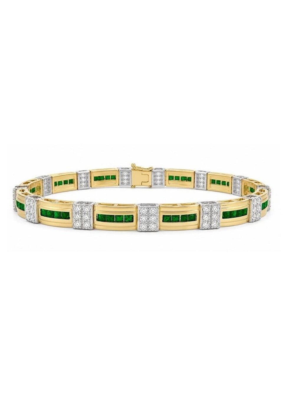 Genuine Emerald & Diamonds Bracelet 14k Yellow Gold